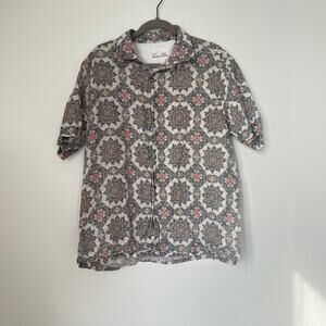 Tasso Elba Men's Short-Sleeve Button-Down Shirt XL Geometric Linen Resort Boho